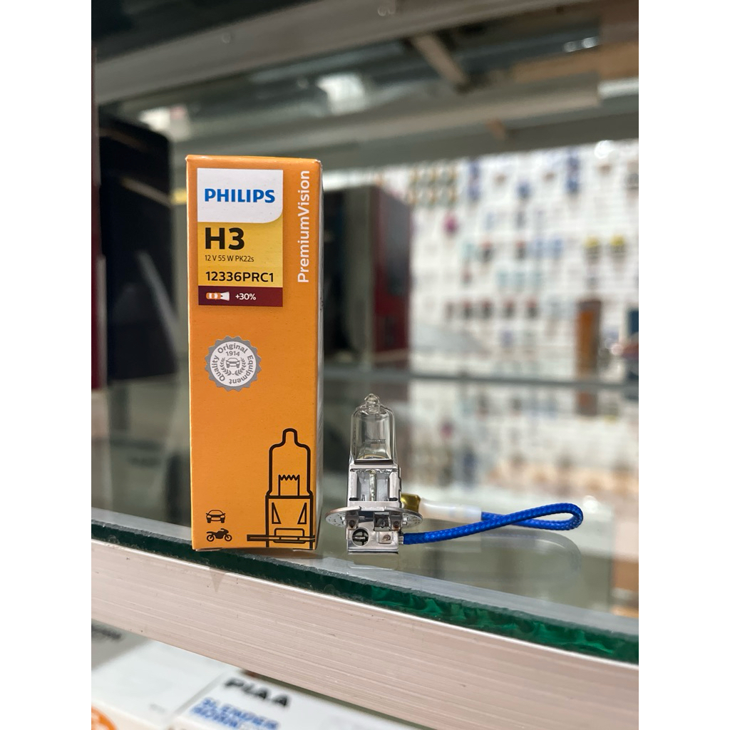 Bola Lampu Halogen Standard PHILIPS H3 12V 12 Volt 55W 55 Watt Premium Vision