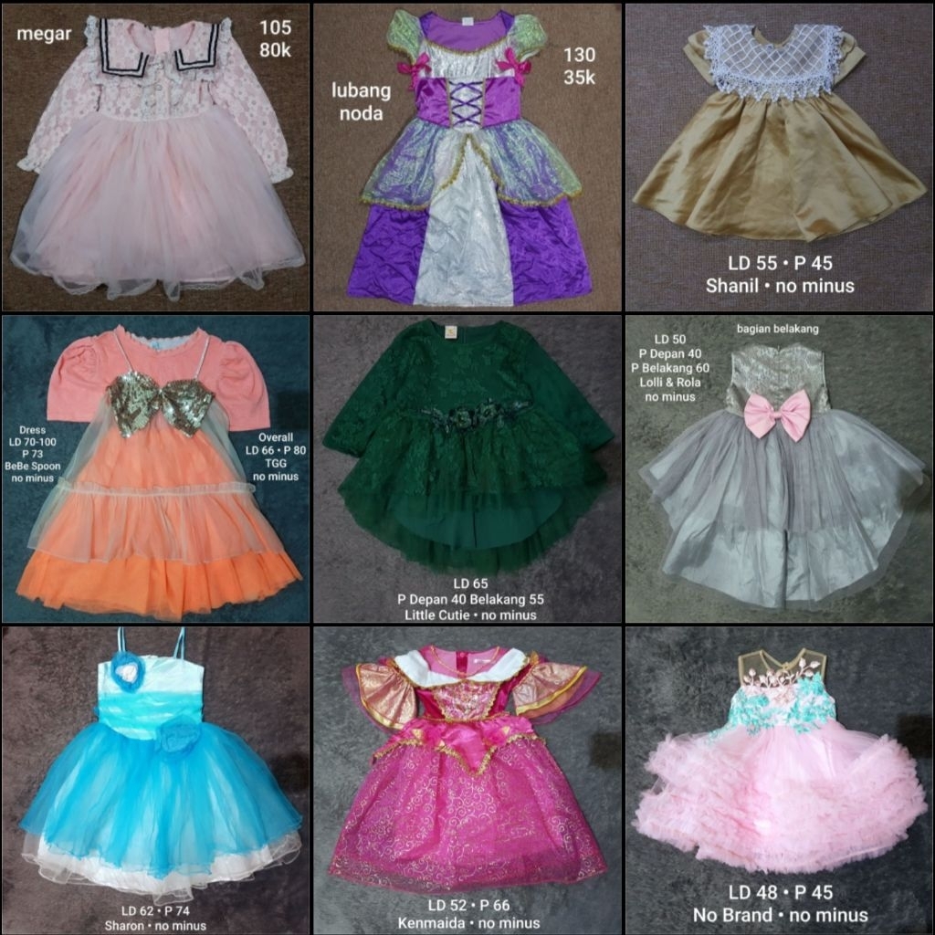 Gaun / Dress Pesta & Karakter All Size Anak - Remaja Model Tali Satu, Lengan Pendek, Lengan Panjang,