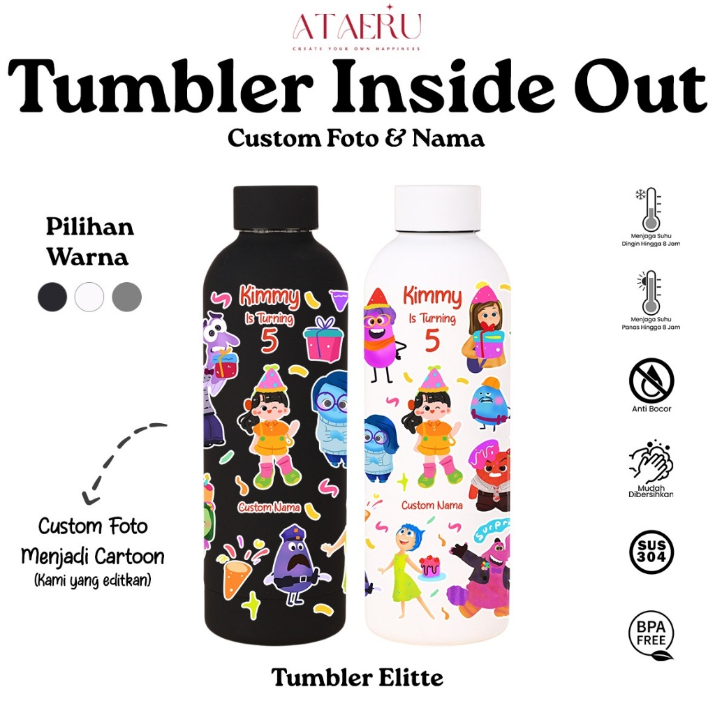 Tumbler Inside Out Custom Foto Custom Nama Botol Minum Anak
