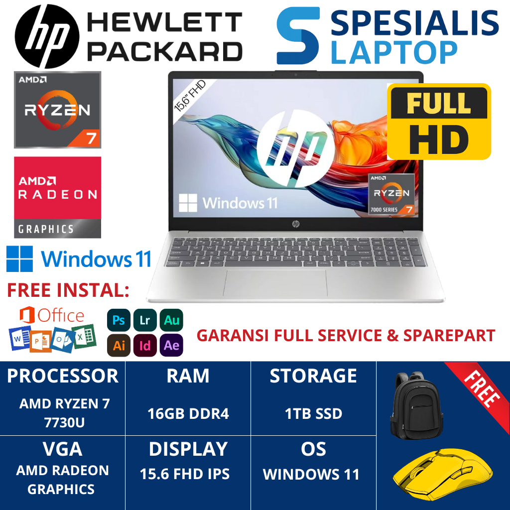 Laptop Gaming HP 15 AMD Ryzen 7 7730U RAM 16GB DDR4 SSD 512GB FHD IPS TOUCH Windows 11 Home