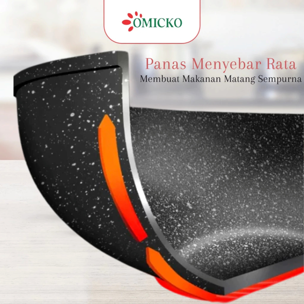 Baru Panci Wok Omicko 32cm + Kukusan Wajan Anti Lengket Serbaguna, Tutup Kaca, Masak & Kukus dalam 1