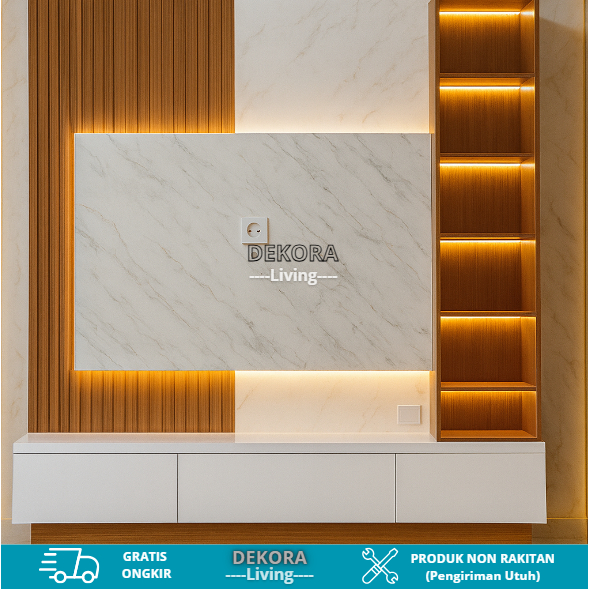 Meja TV Full Backdrop Minimalis Modern Aesthetic Backdrop HPL - Rak TV Backdrop Non Rakitan