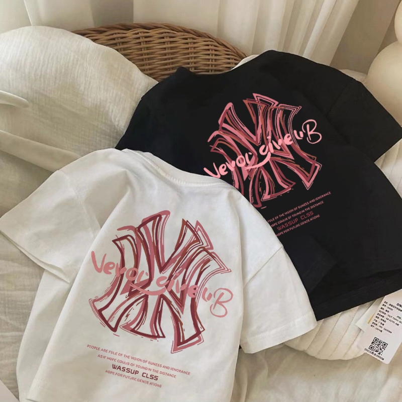 korea style Putih cocobaby t shirt cotton Kaos Atasan Anak laki-laki Perempuan | MLB yang sederhana 