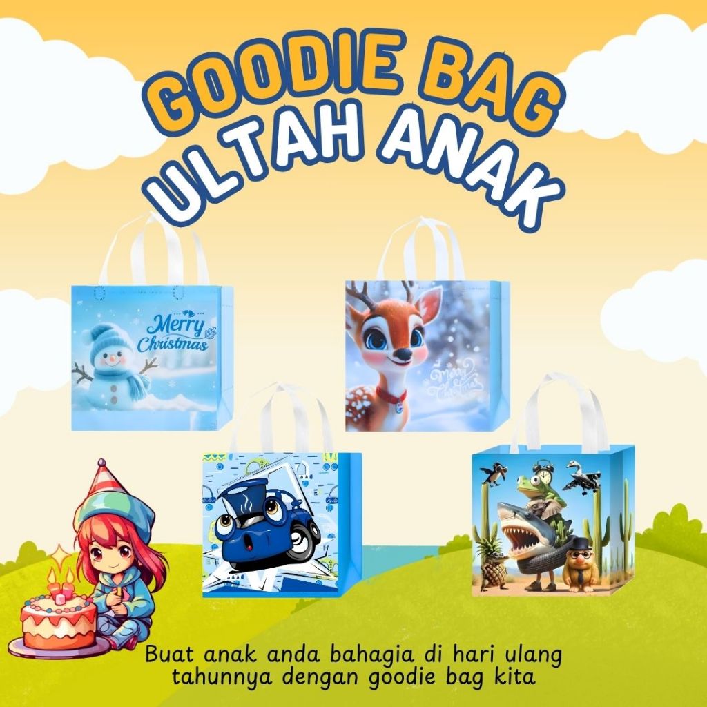 |Pesta Ulang Tahun| Tas Tote Suvenir Pesta Natal/tas belanja berkualitas/tas kado/tas tahan air Anak