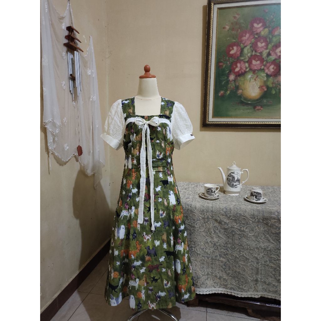 Mori kei animal bohemian vintage cottagecore kawaii coquette green dress