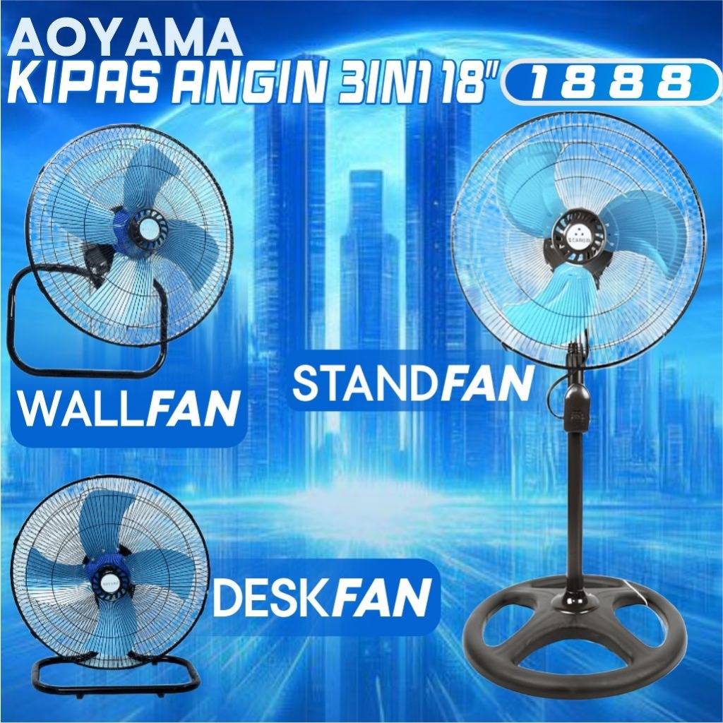 Kipas Angin 3 In 1 Desk Wall Stand Series Merek Aoyama Kencang Murah