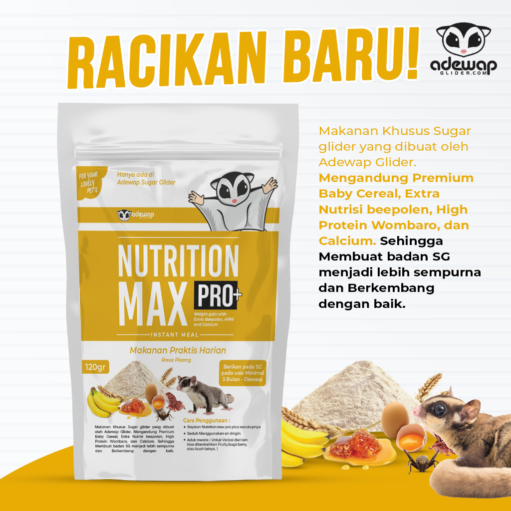 ADEWAP GLIDER Nutrition Max Pro Plus Baru Rasa Pisang Makanan Harian Nutrisi Sugar Glider