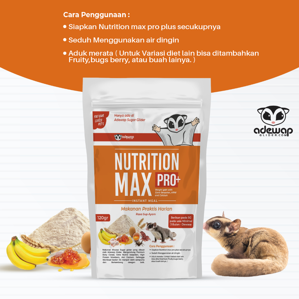 ADEWAP GLIDER Nutrition Max Pro Plus Makanan Harian Nutrisi Sugar Glider Rasa Sup Ayam