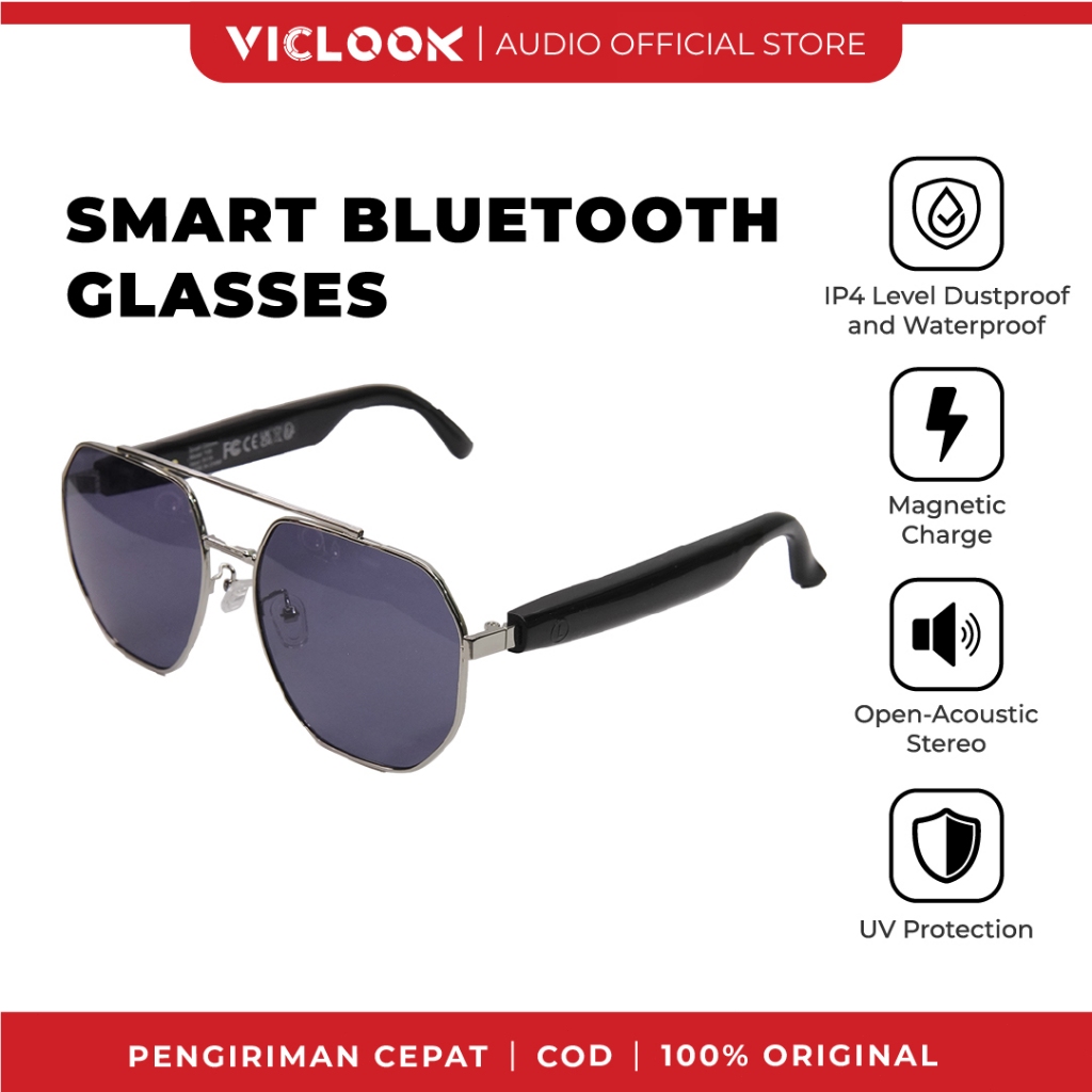 VICLOOK Kacamata Fashion Smart Glasses Wireless Bluetooth V5.4 Sunglasses Sport IPX4 Wateroof Outdoo