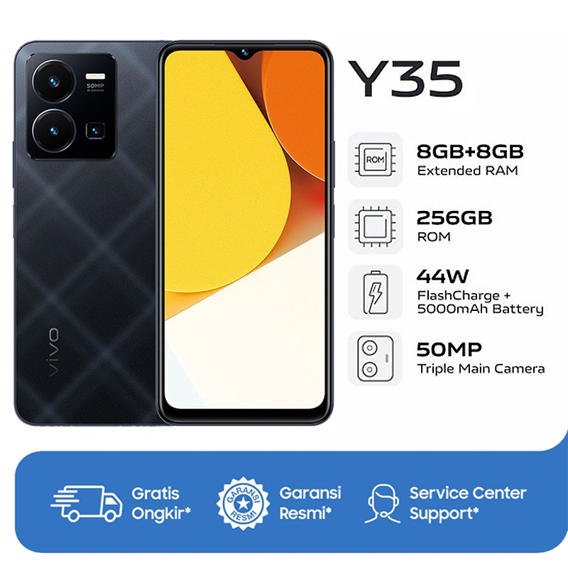 HP VIVO Y35 RAM 8GB + 8GB EXTENDED 128GB |  256GB GARANSI RESMI VIVO INDONESIA