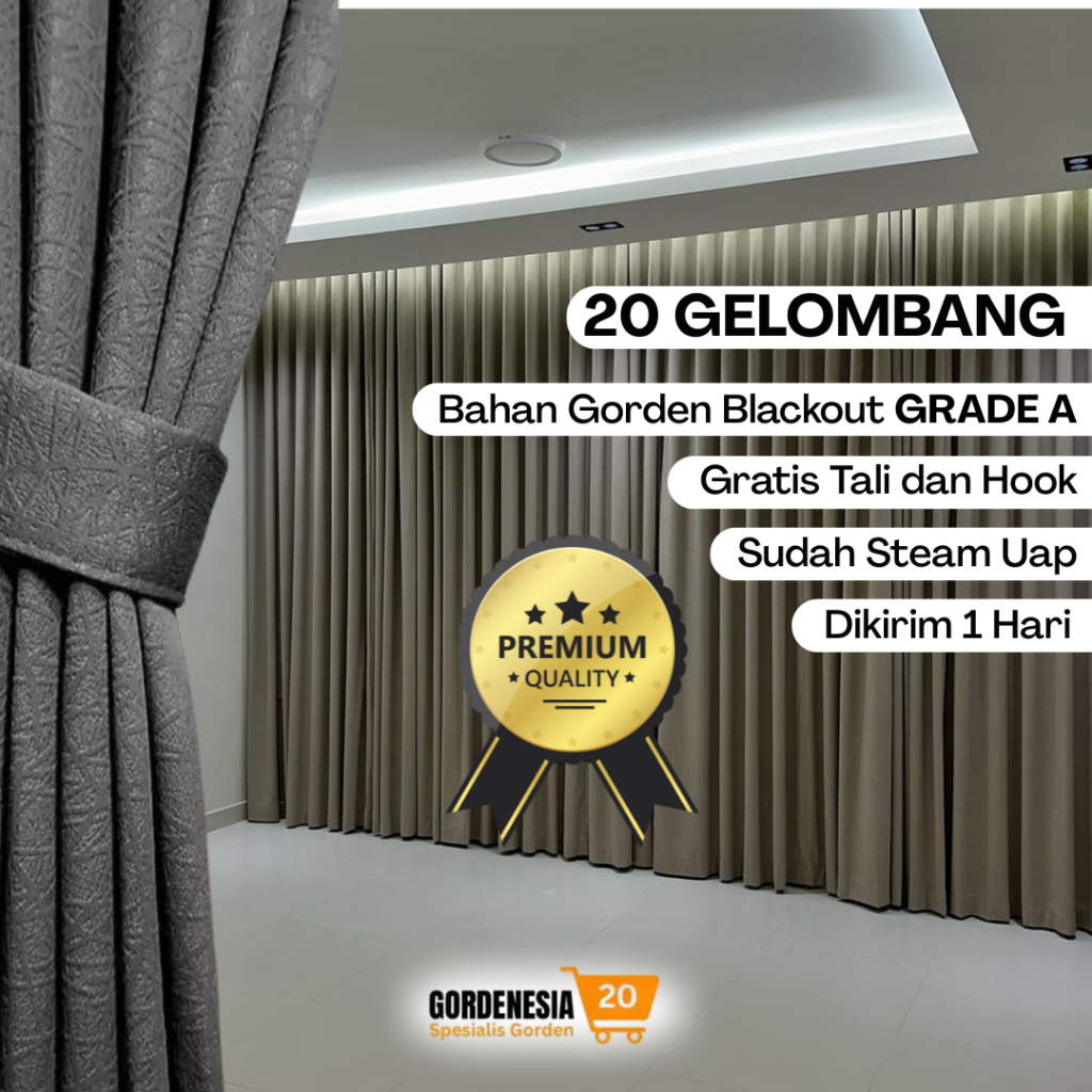 Gorden Jendela 20 Gelombang Bahan Blackout Minimalis Hordeng Panjang Sekat Ruangan Mewah Jendela Kam