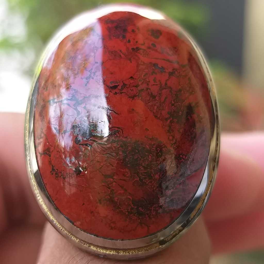 Batu Akik Badar Besi Merah Natural 100%  Asli Alam Nempel Magnet Kuat Mulus Klimis Berkarakter Berwi