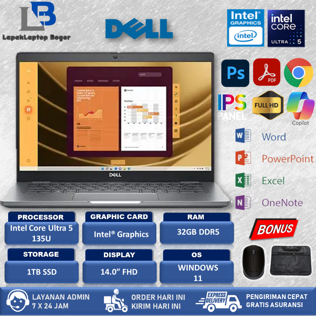 Laptop Dell Latitude 5450 Intel ULTRA 5 135U Ram 32GB DDR5 1TB 14" FHD IPS Windows 11pro