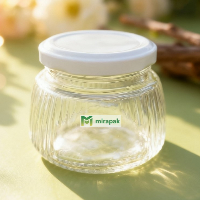 TOPLES KACA KEDAP UDARA 140ML - 150ML JAR LABU KACA BENING - TUTUP PUTIH - TOPLES SAMBAL SELAI JAM C