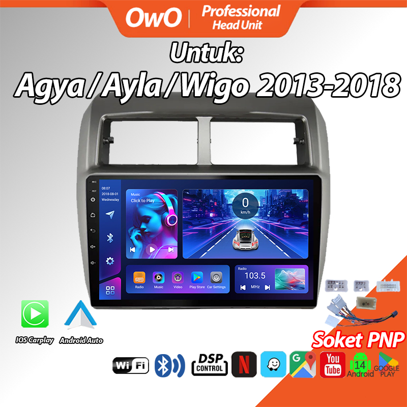 Agya/Ayla 2013-2018 Head Unit 9inch 8+128GB Android14 Lightning-fast CPU 1.5Ghz Double Din Mobil wit