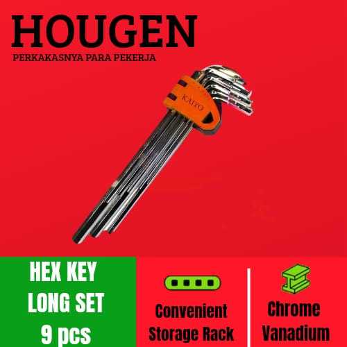 Kunci L Set Long 9 Pcs Chrome Vanadium HOUGEN