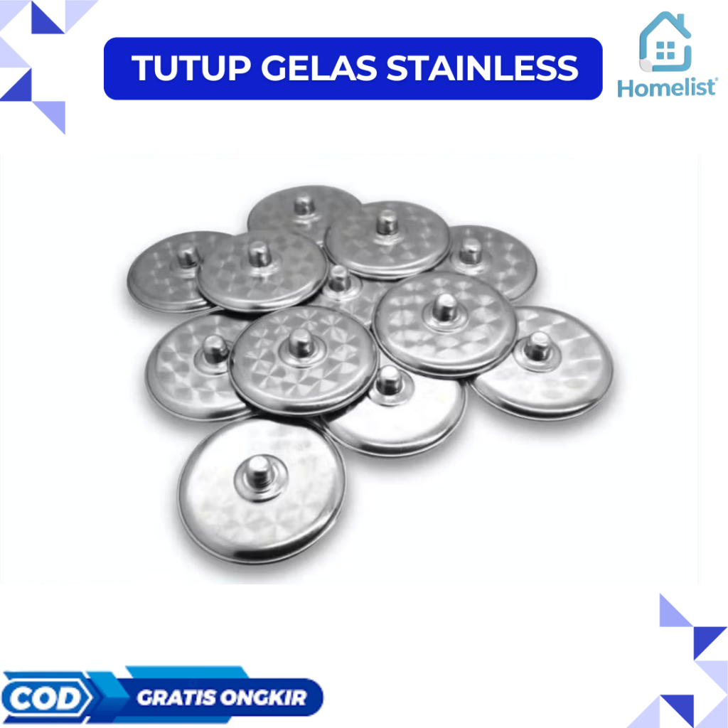 12 Pcs Tutup Gelas Stainless Steel Tebal / Penutup Cangkir Stenlis Anti Karat / Cover Mug Serbaguna