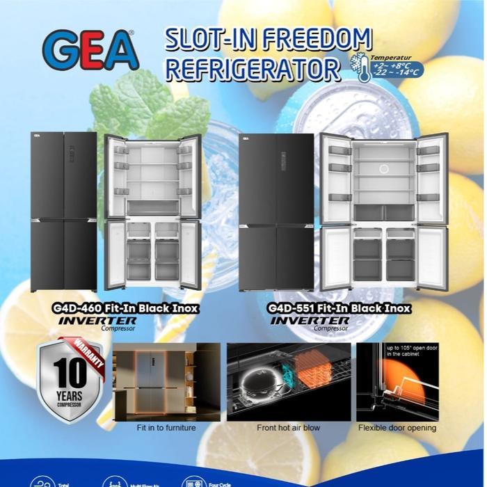 GEA Kulkas Multidoor 551L G4D-551 / G4D551 Fit-In Black Inox - Total No Frost - Inverter
