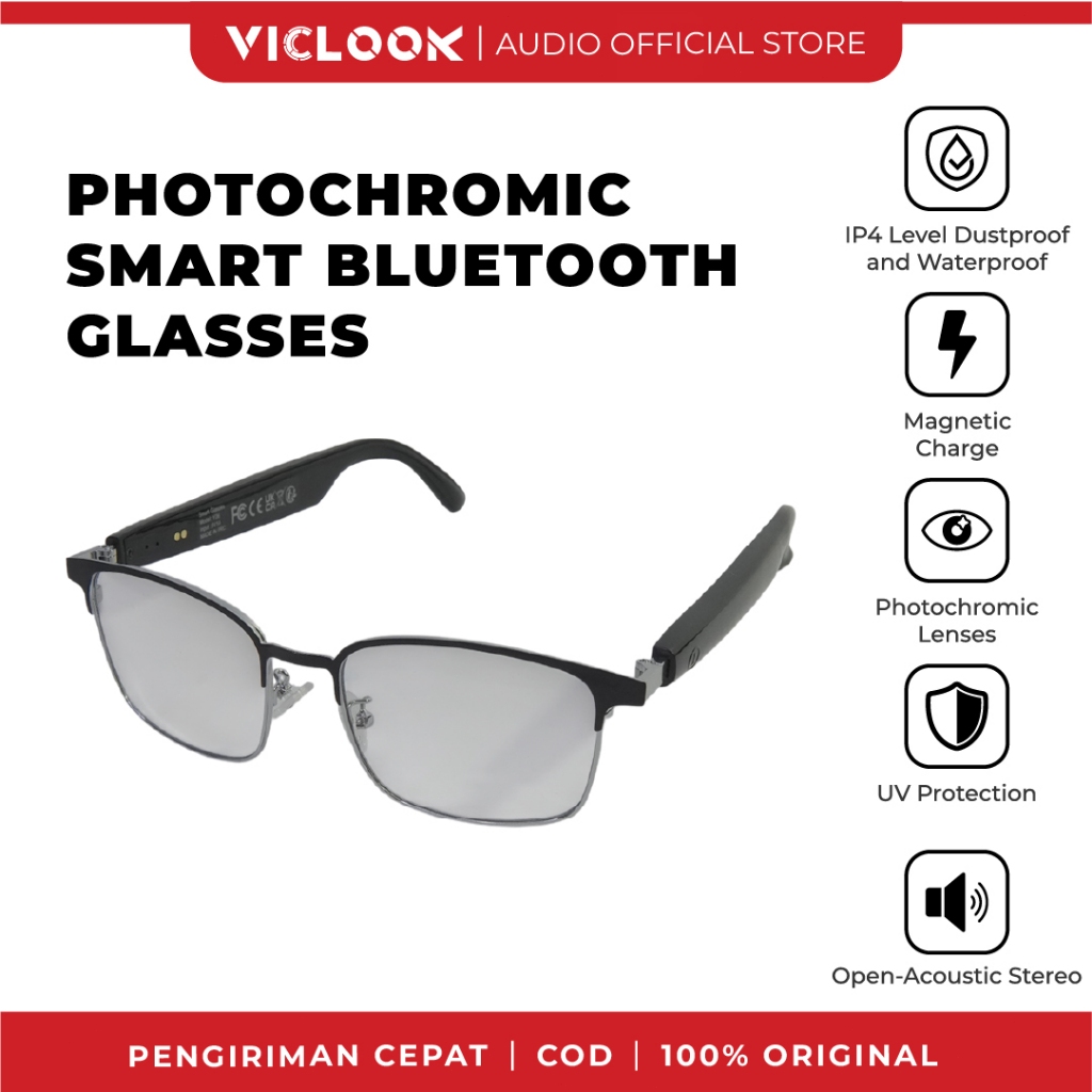 VICLOOK Smart Glasses Wireless Bluetooth V5.4 Sunglasses Sport IPX4 Wateroof Outdoor Kacamata Anti-B