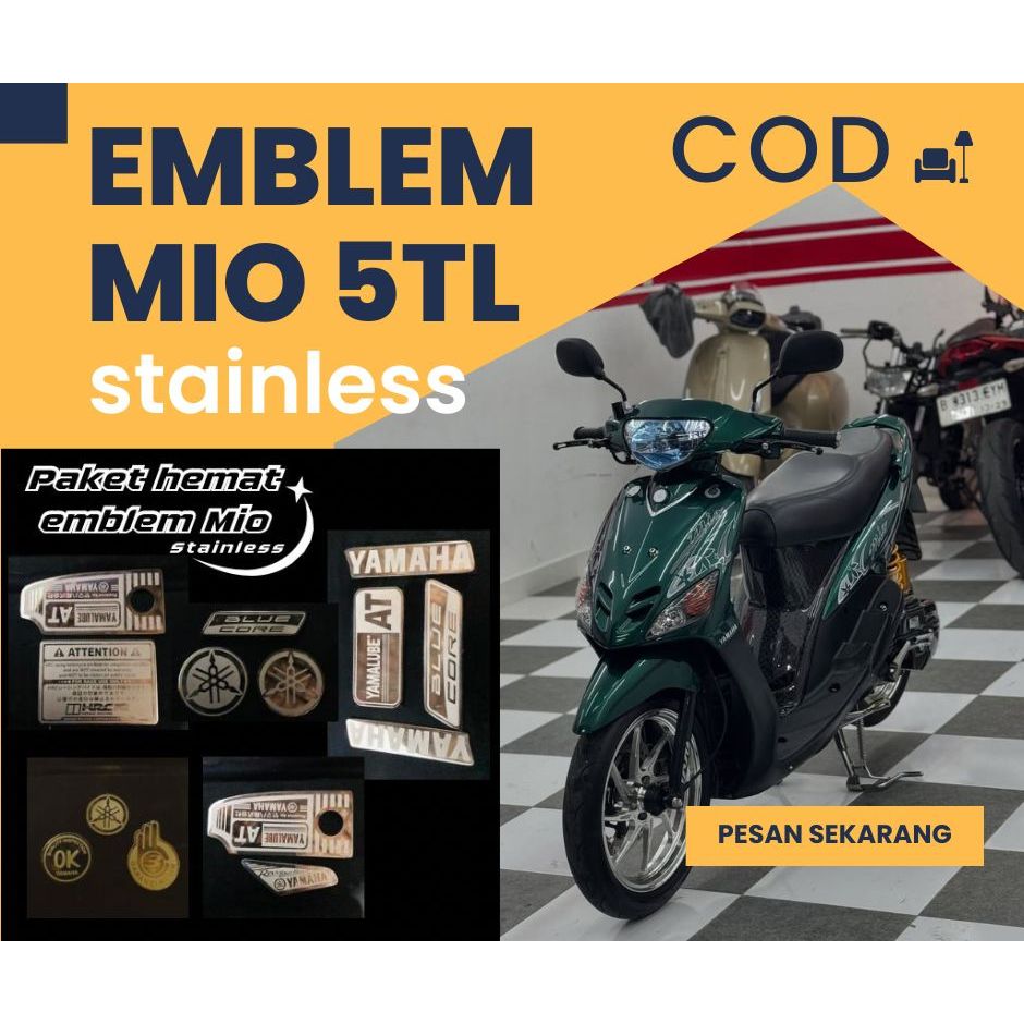 Emblem stainless MIO, CVT mio,batok kepala mio,emblem bagian kipas mio,emblem bluecore,emblem sayap 