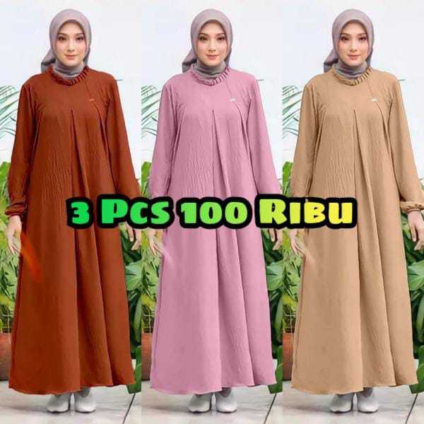 3 pcs 100 ribu dres gamis wanita mewah crincle kekinian  / gamis crincle jumbo
