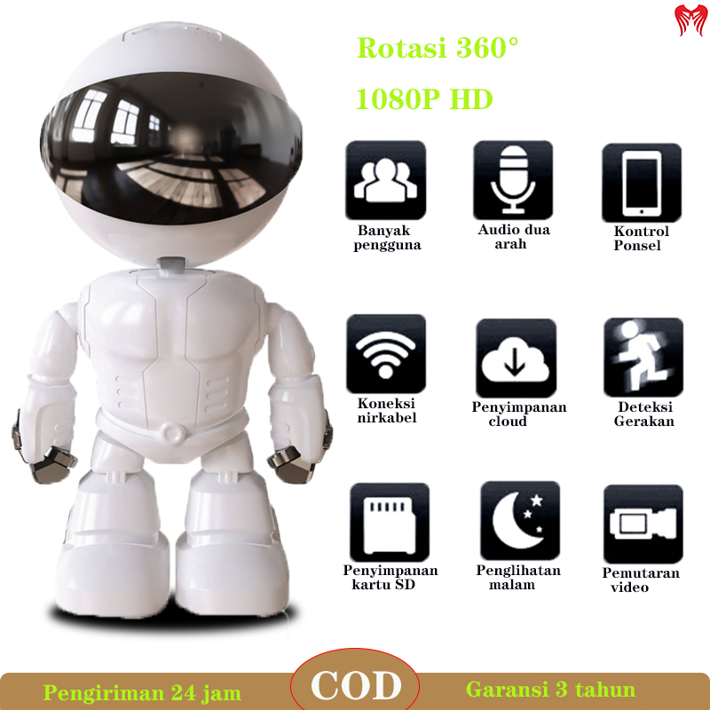 [Garansi 3 tahun] Kamera Pengintai Robot HD 1080P Kamera Keamanan Rumah Pintar CCTV Nirkabel Berputa