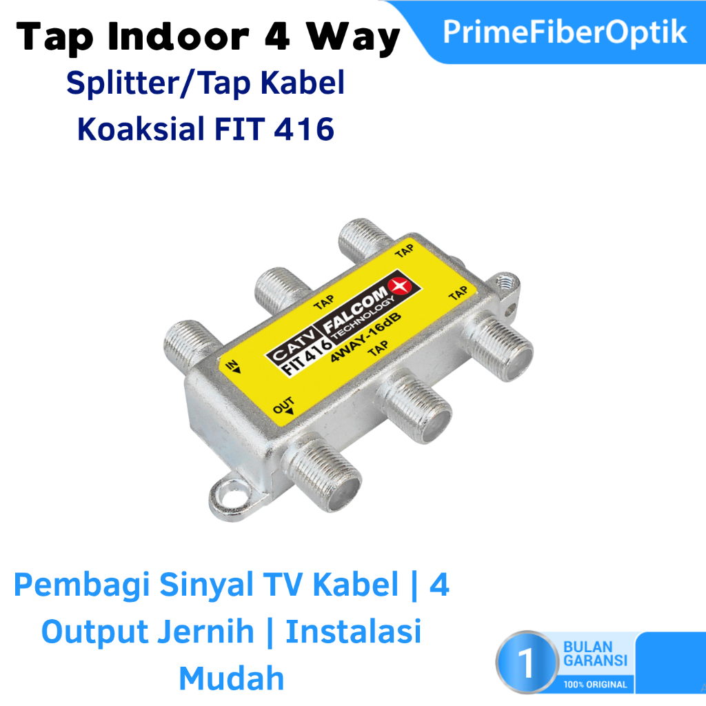 Falcom Tap Splitter Koaksial 4 Way FIT 416 – Pembagi Sinyal TV Kabel Stabil
