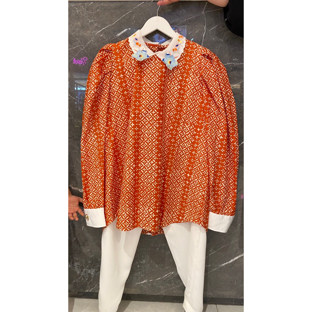 BATIK SHIRT Kemeja Wanita Batik Embroidered Collar | MARILINE BATIK
