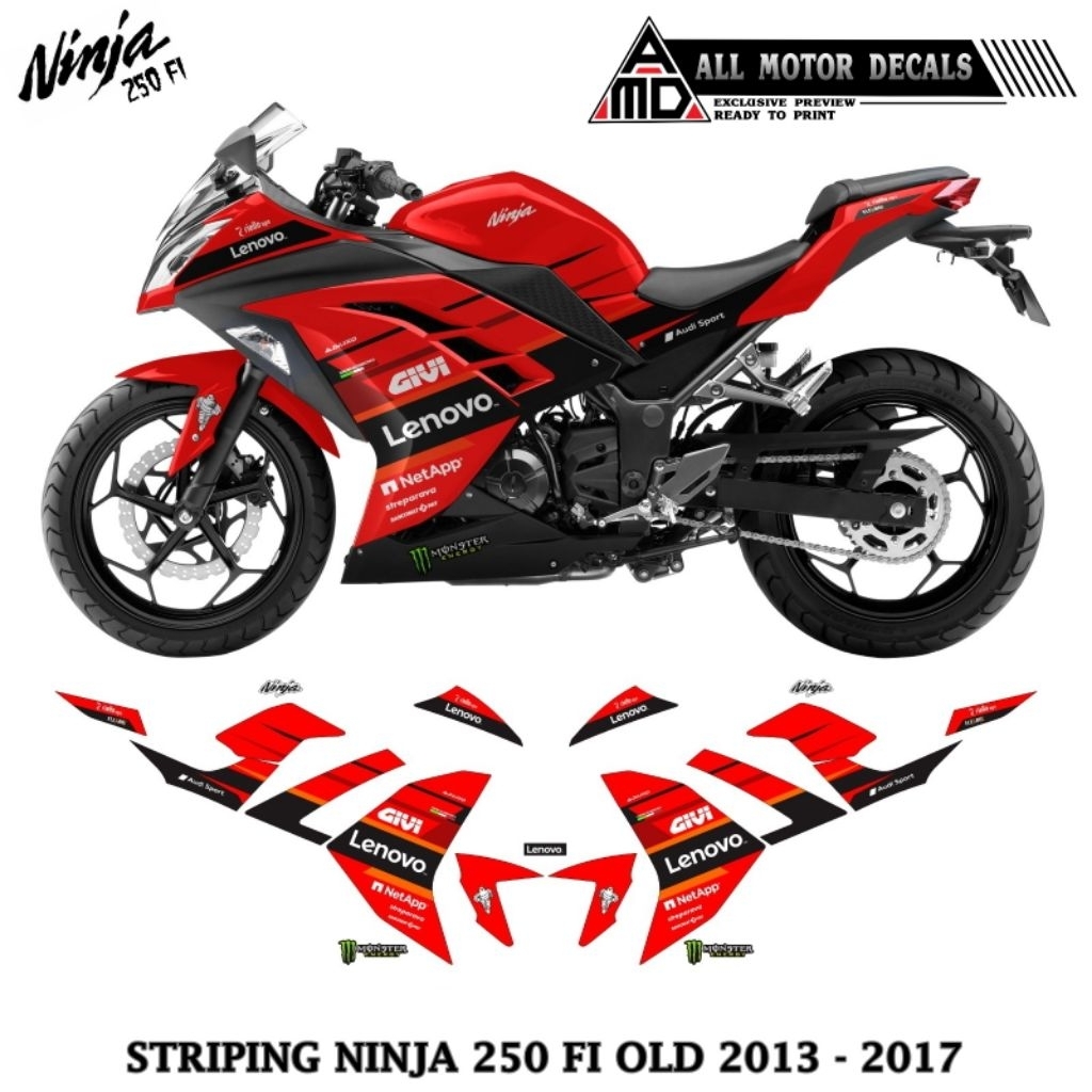 STIKER STRIPING NINJA 250 FI OLD / DECAL KAWASAKI NINJA FI LAMA / AKSESORIS MOTOR NINJA 250 FI OLD N
