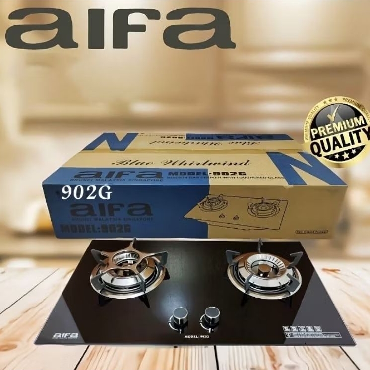 BATAM - AIFA 902G 902 G kompor gas kaca tanam 2 tungku tempered glass