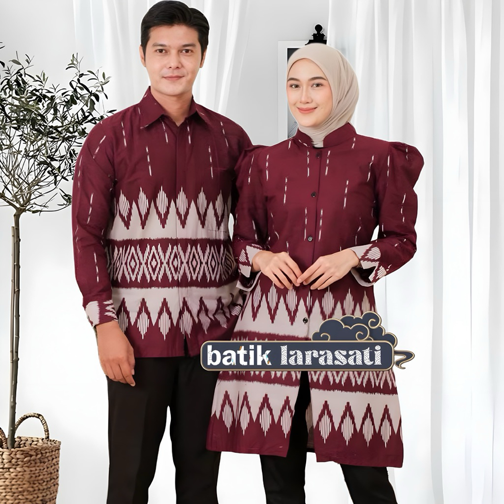Batik Tunik Couple Kemeja - Atasan Batik Elegan Model Terbaru Motif Nagita Navy