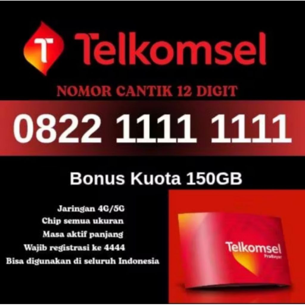 Nomor Cantik Telkomsel 11 DIGIT Premium - Kartu Perdana Simpati Murah BONUS KUOTA 150GB