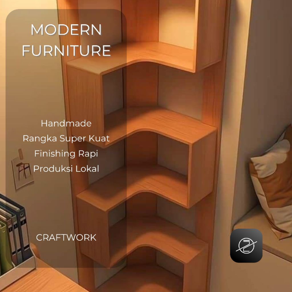 Rak Pojok Kayu Tinggi 170 cm Rak Buku Sudut Minimalis Rak Display Sudut Ruangan Rak Multifungsi