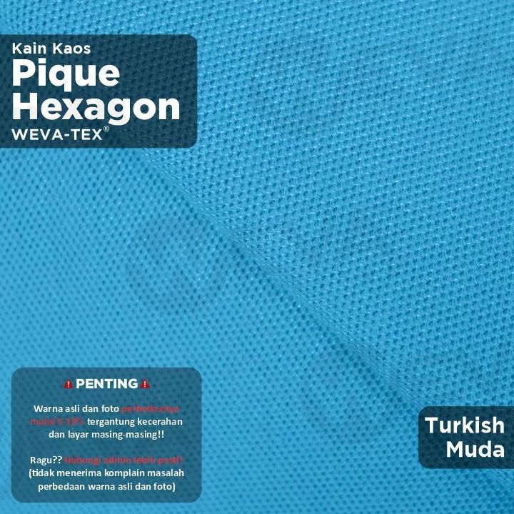 Bahan Kain Kaos Polo Shirt Kain Pique Hexagon CVC 20s Biru Turkish Muda