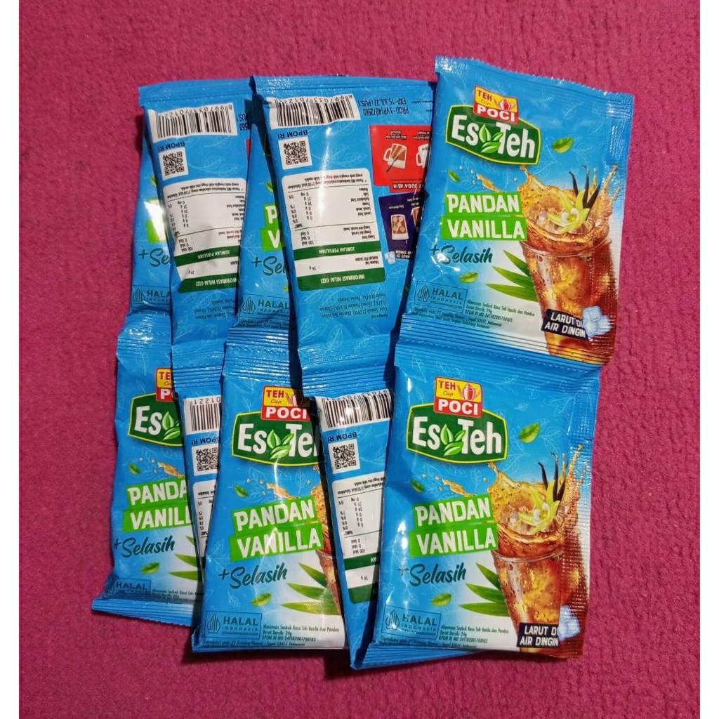 Teh Cap Poci Es Teh Pandan Vanilla + Selasih instan renceng (10 sachet)