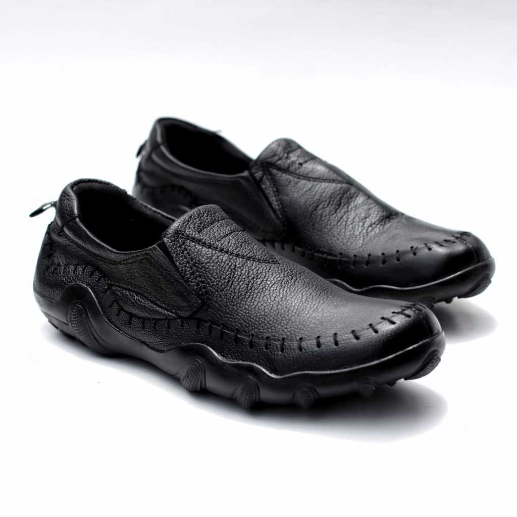 Sepatu Slip On Pria Kulit Asli Hitam Pria