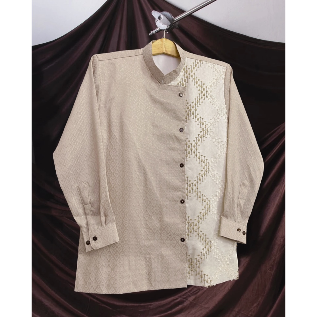 Ismoyo - Beskap sikep Tenun Bulu Kawung / Atasan Kemeja Pria Lengan Panjang