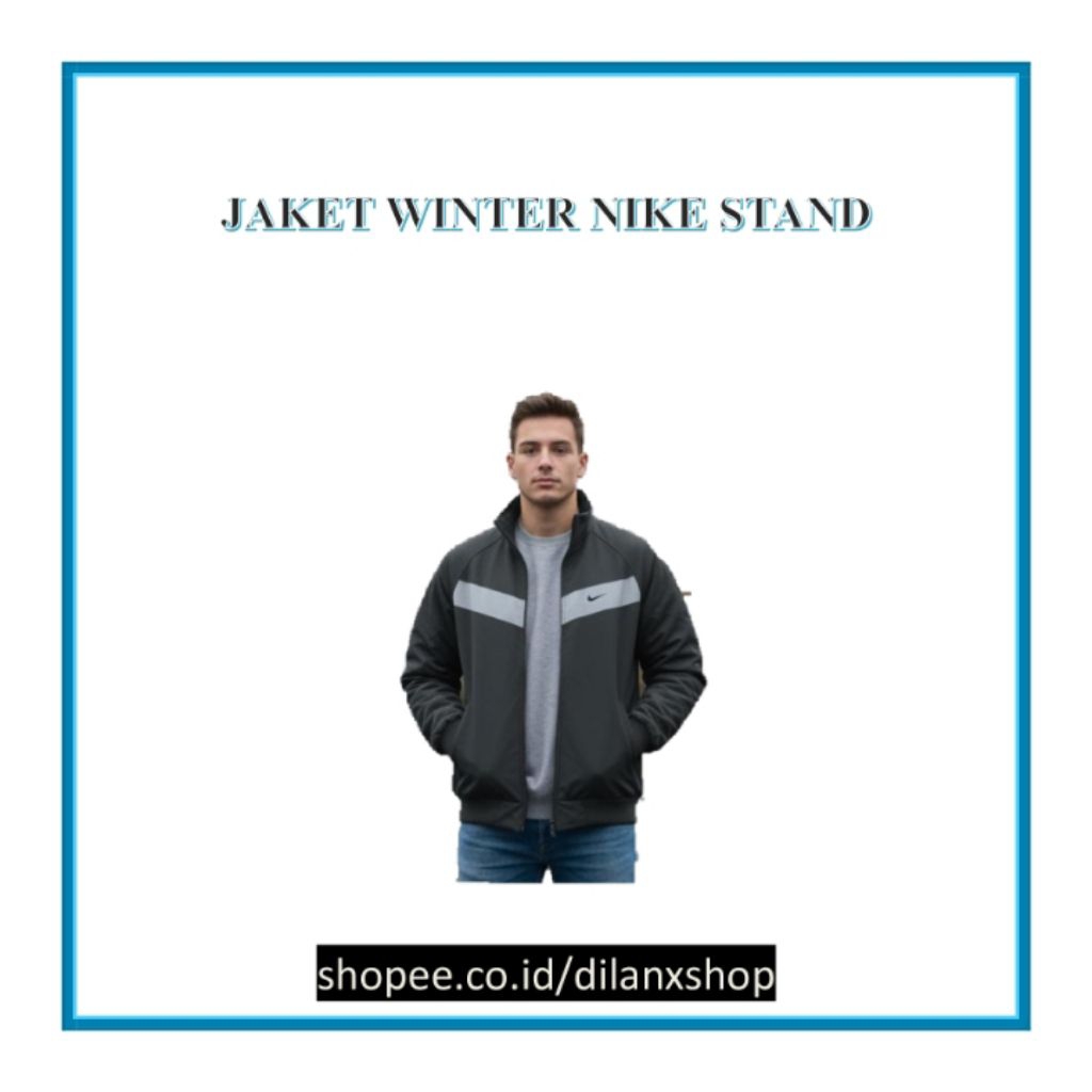Jaket Winter Nike Stand Collar Two Tone Abu Casual Sporty Second Branded Keren