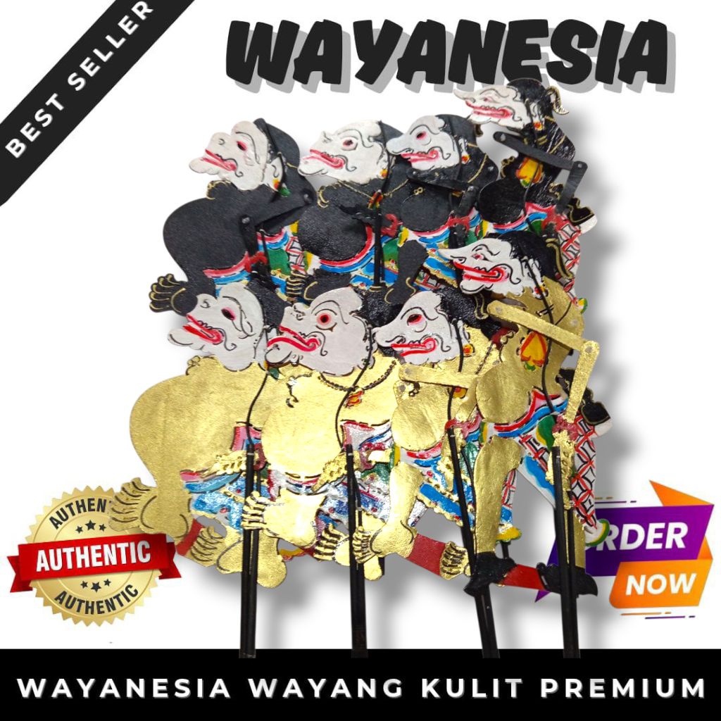Wayang Kulit Asli Set Punokawan Mini 30cm  mainan anak - Emas/Hitam - Emas