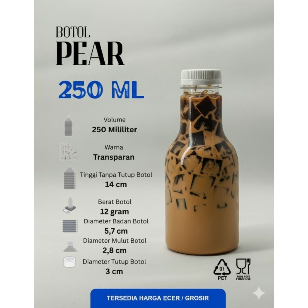 Botol Pear 250ml / Botol Plastik Bentuk Pear 250ml / Botol Pear Plastik 250ml / Botol Plastik 250ml 
