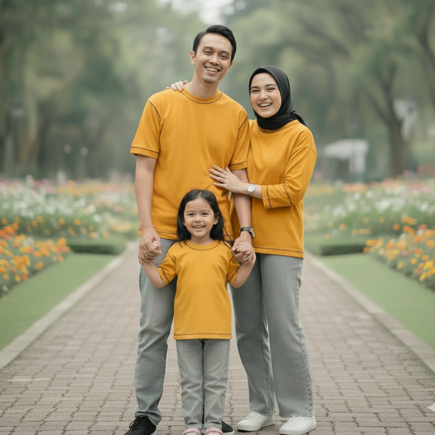 KAOS MUSTARD : KOMBINASI JAHIT LUAR COUPLE FAMILY / JAHIT KEBALIK / KAOS COUPLE KELUARGA JUMBO/ BIG 