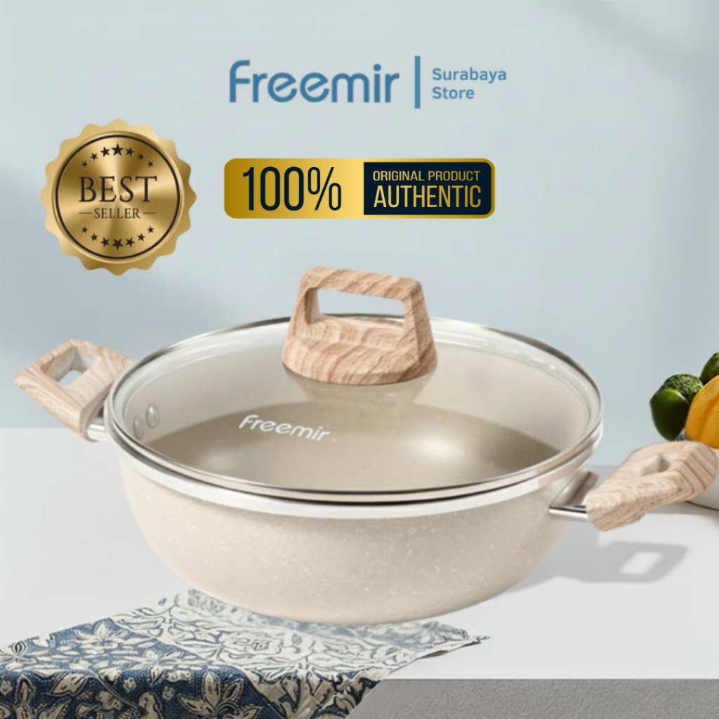 [Surabaya] freemir Wajan Teflon Presto Granit Best Seller Premium AntiLengket Tutup Kaca Rekomendasi