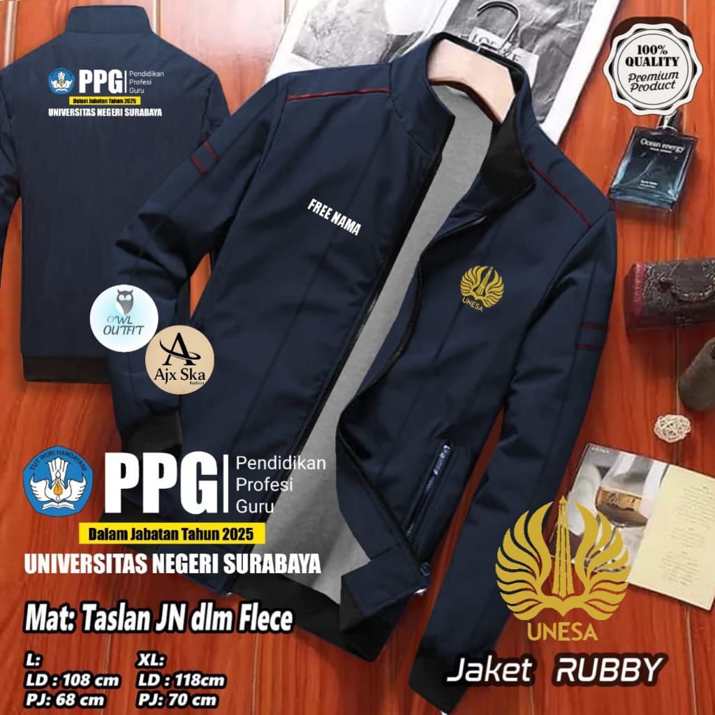 JAKET PPG UNESA UNIVERSITAS NEGERI SURABAYA DALJAB TAHUN 2025 FREE NAMA DADA PRIA WANITA || JAKET PP