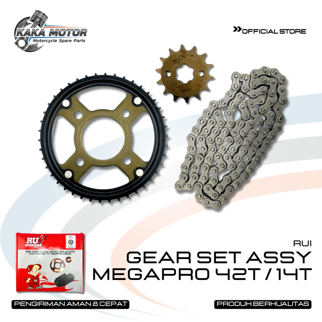 GEAR SET ASSY MEGAPRO NEW MONO 428H 124L – 42T 14T - GEARSET GIRSET GEAR GIR SET MEGAPRO MONO VERZA