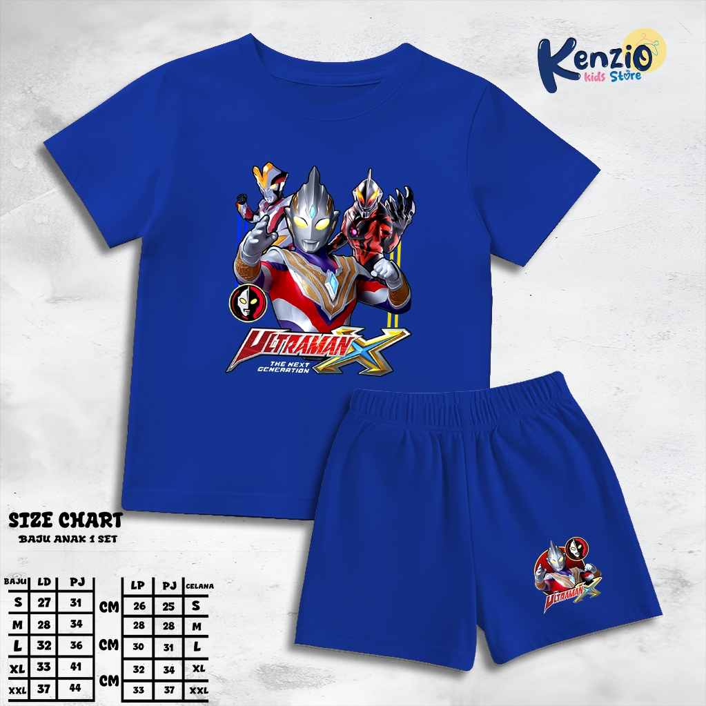 setelan lengan pendek anak laki laki set baju kaos pendek anak cowok motif Ultraman X