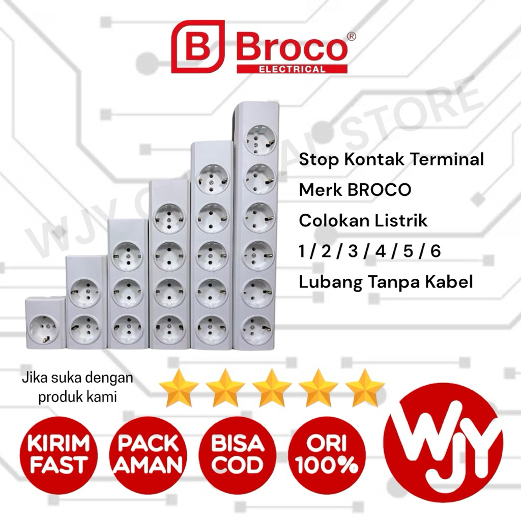 Stop Terminal BROCO Colokan Listrik 1 / 2 / 3 / 4 / 5 / 6 Lubang Tanpa Kabel