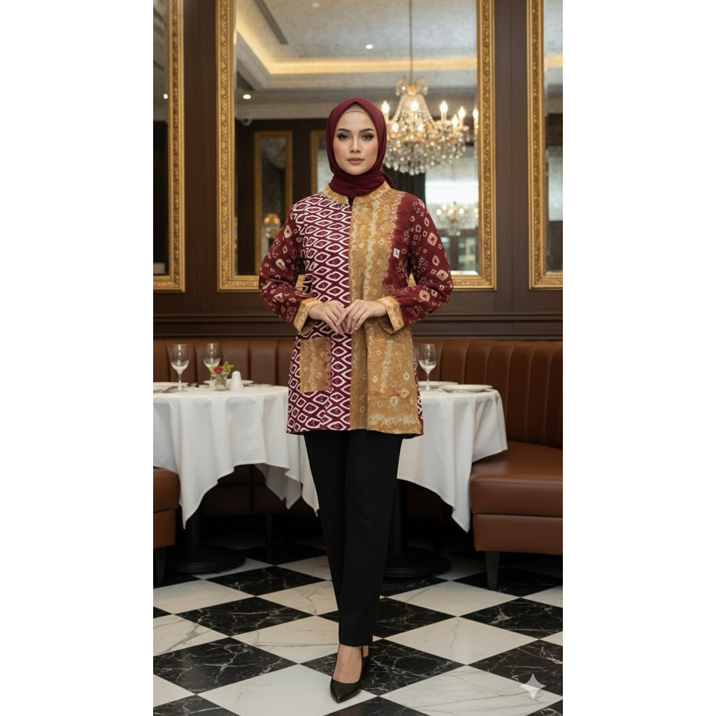 Blouse Batik Kombinasi Jumputan Motif Titik Tujuh Gambo