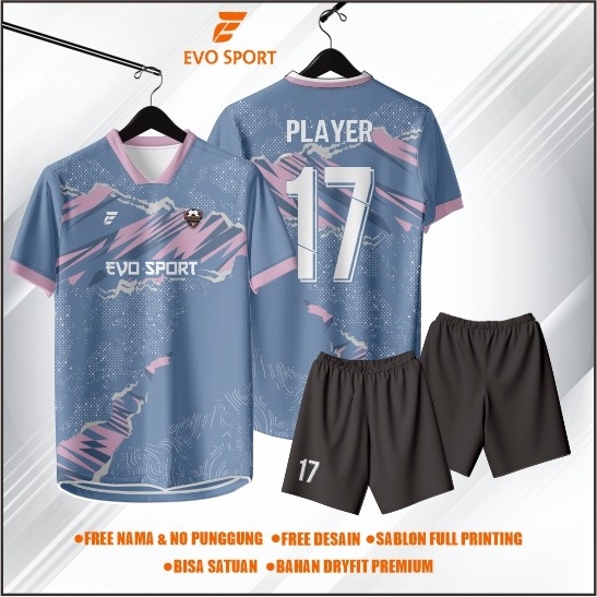 Jersey futsal baju futsal biru gratis nama nomor punggung