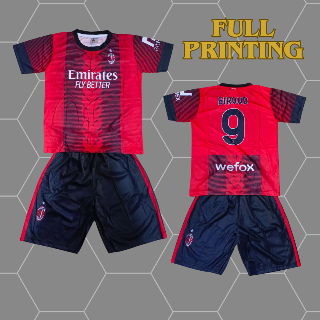 JERSEY BAJU BOLA ANAK/SETELAN BAJU BOLA ANAK AC MILANI PRINTING USIA 5-12THN