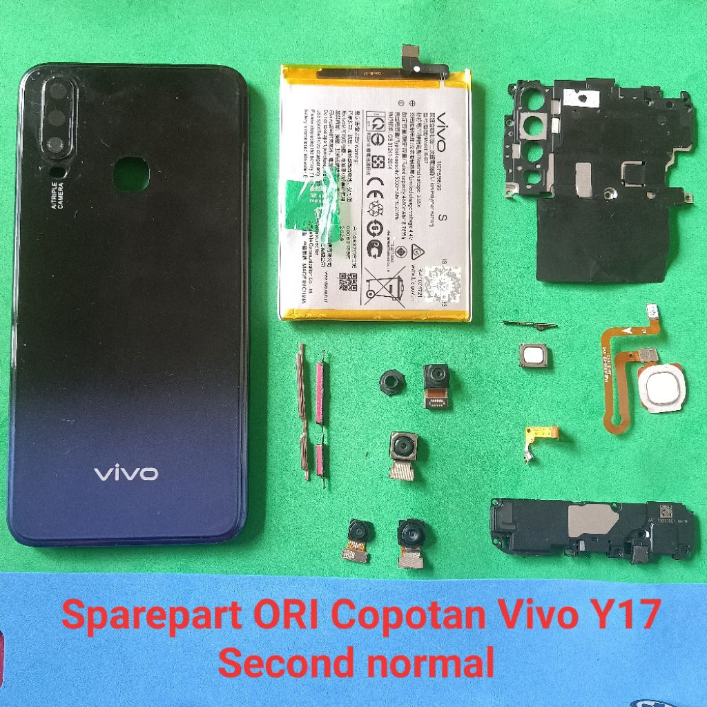 Sparepart copotan Vivo Y17 Second Original normal  flex power  baterai  Bazel  tombol luar  backdoor